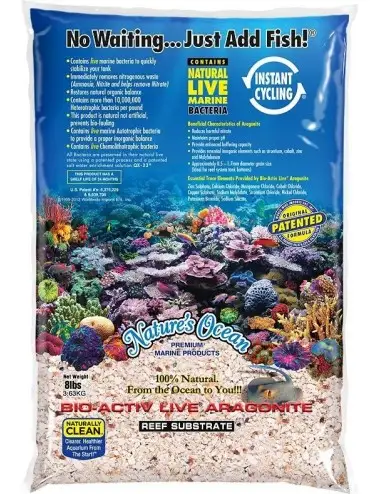 NATURE'S OCEAN - Aragonite Live Reef Sustrato - 3,63 kg - 2,0 - 4,0 mm - Arena viva para acuario