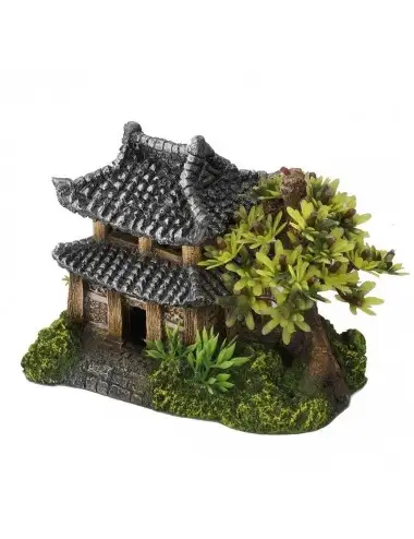 Aqua Della - Asiatiskt hus med växter - 14x9x10cm - Asiatiskt hus