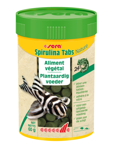 SERA - Spirulina Tabs Nature - 60g - Aliment spécial couleurs pour poissons d'ornements