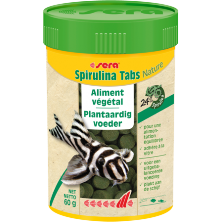 SERA - Spirulina Tabs Nature - 60g - Aliment spécial couleurs pour poissons d'ornements