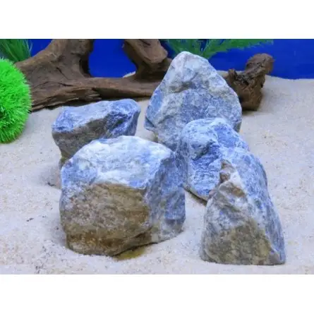 Pierre Bleu sodalite, pour aquarium: bleu strié de blanc