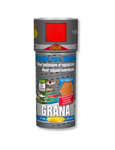 JBL - Grana CLICK - 250 ml - Aliment de base Premium en granulés pour petits poissons d'aquarium, avec doseur à clics