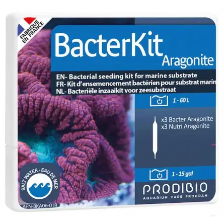 PRODIBIO - Bacterkit Aragonite - 6 ampoules - Kit d'ensemencement bactérien pour substrat marin PRODIBIO - Bacterkit Aragonite - 6 ampoules - Kit d'ensemencement bactérien pour substrat marin