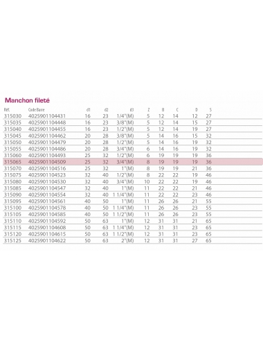 AQUA MEDIC - Manchon fileté - 25x32x3/4" mm