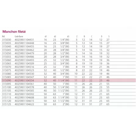 AQUA MEDIC - Manchon fileté - 32x40x1 1/4