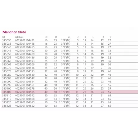AQUA MEDIC - Manchon fileté - 40x50x1 1/2
