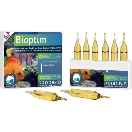 PRODIBIO - Bioptim - 6 ampoules - Bactéries pour eau douce et eau de mer