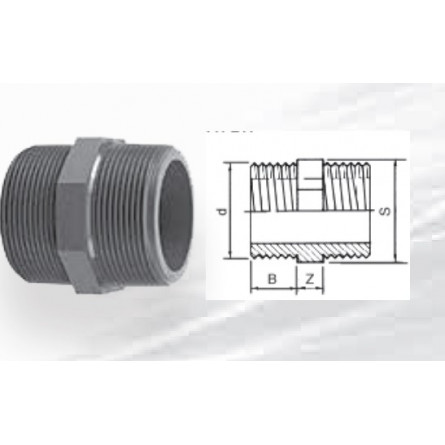Aqua Medic - Dvojni tulec - PVC z navojnimi deli - 1/2 Aqua Medic - Dvojni tulec - PVC z navojnimi deli - 1/2