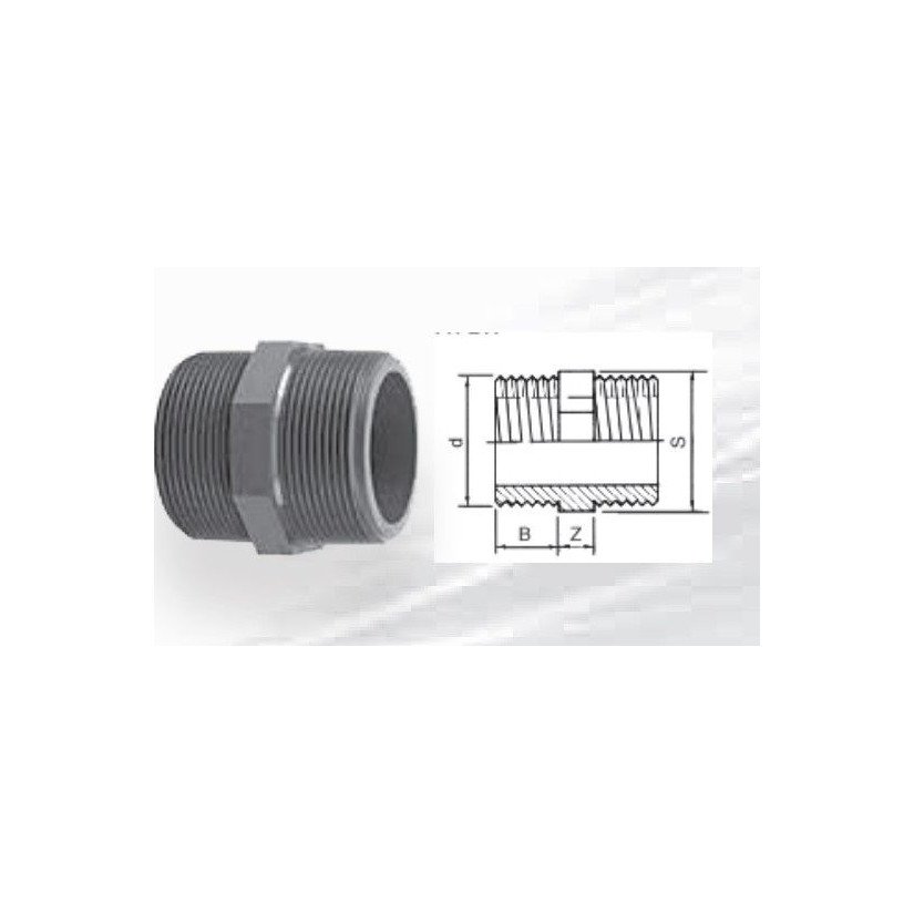 Aqua Medic - Manguito doble - PVC con partes roscadas - 1" (M)