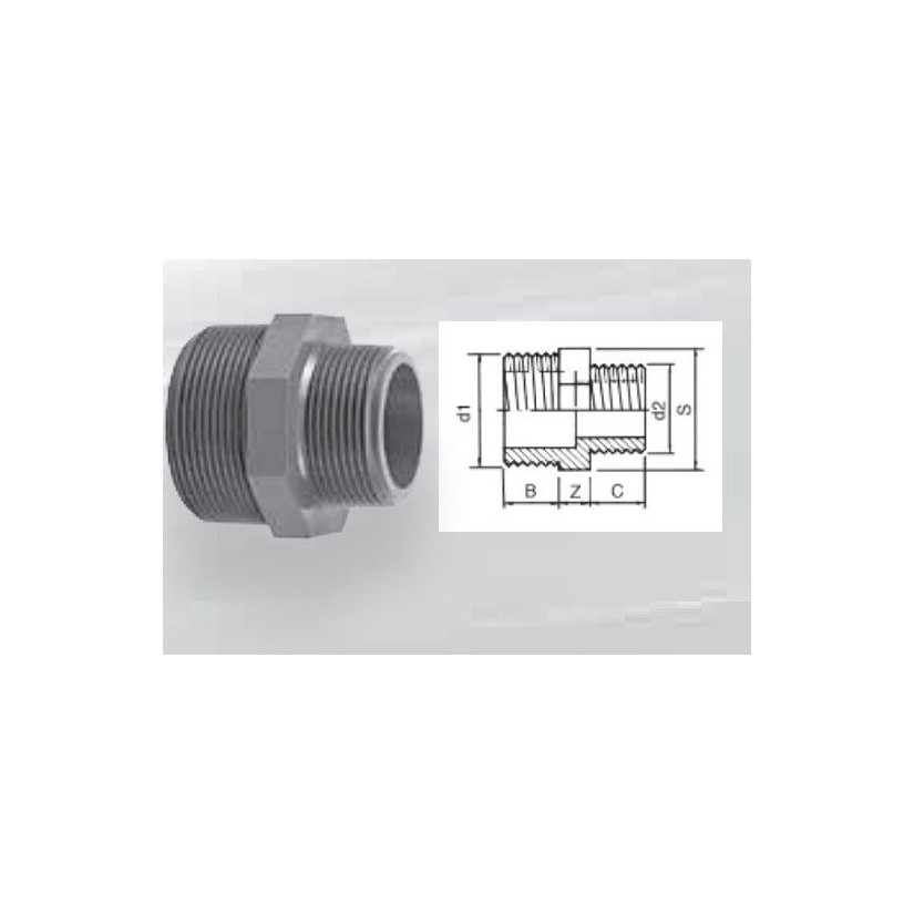 Aqua Medic - Dvostruka čahura - PVC s navojnim dijelovima - 8x19x17 mm