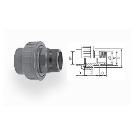 AQUA MEDIC - Muški konektor - PVC - Promjer 50 mm
