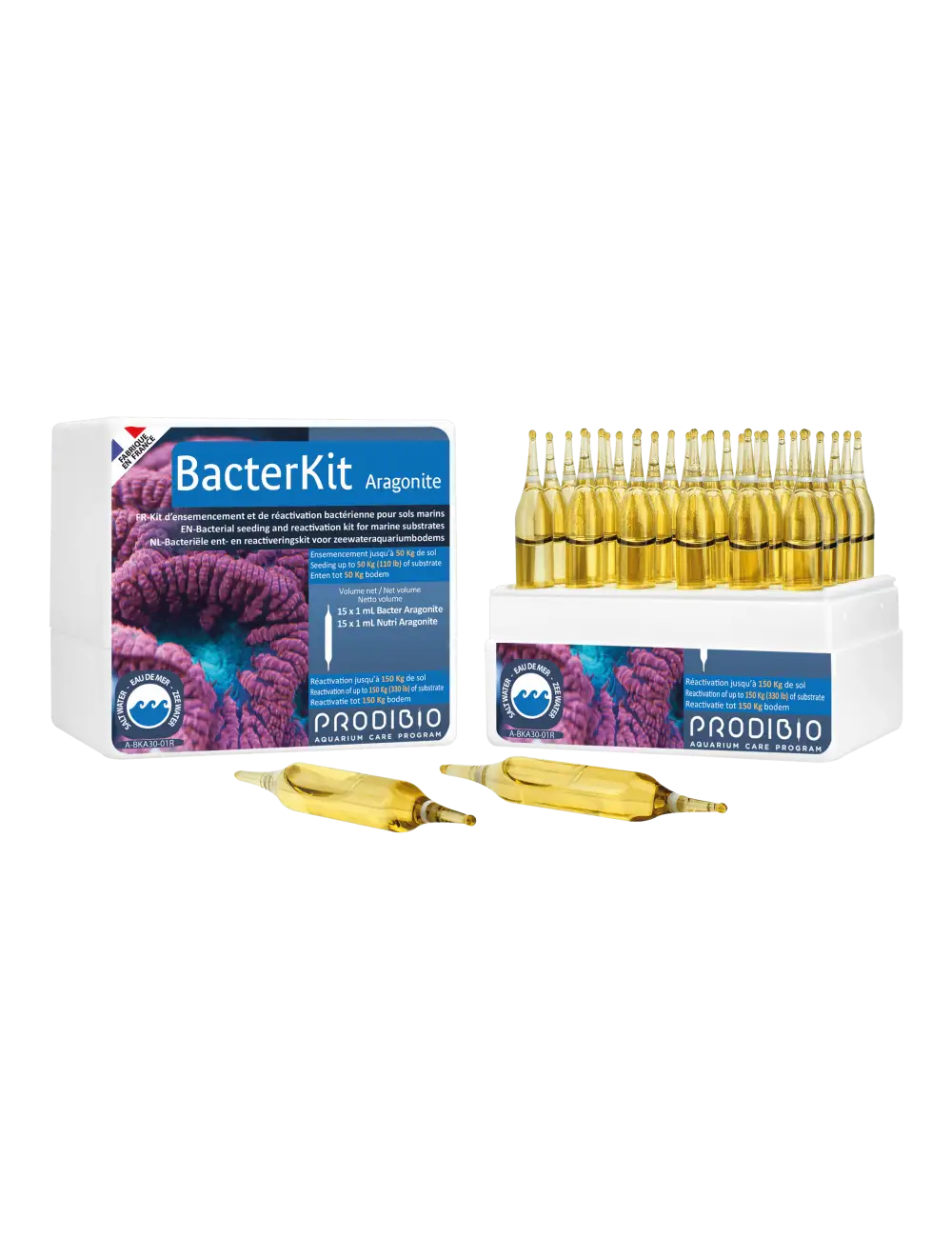 PRODIBIO - Bacterkit Aragonite - 30 ampolas - Kit de semeadura bacteriana para substrato marinho