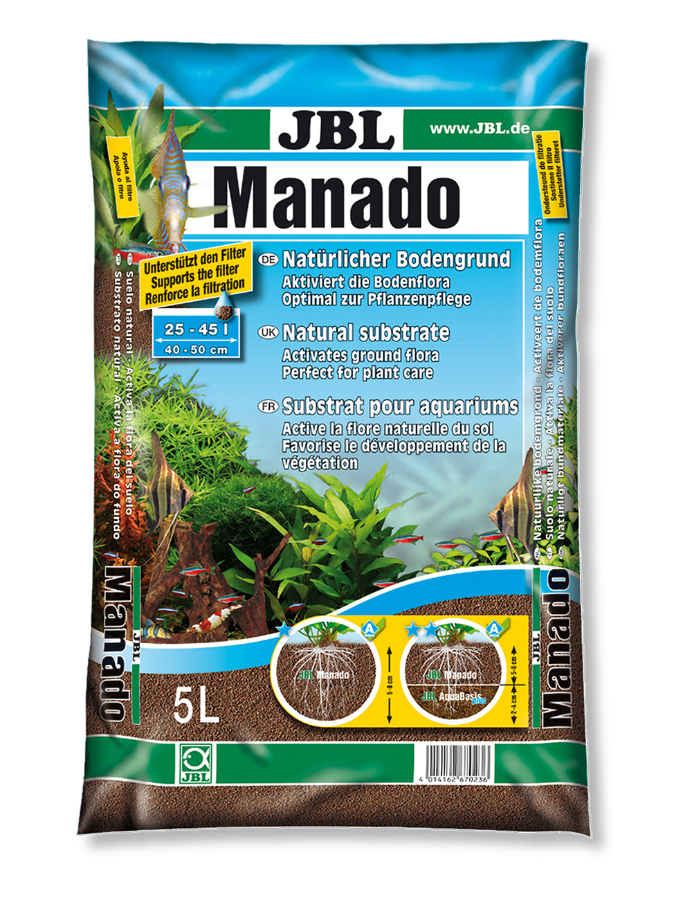 JBL - Manado 5l - Substrat de sol naturel pour aquariums d'eau douce