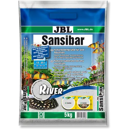 JBL - Sansibar RIVER 5kg - 0.8mm - Substrat de sol clair fin, parsemé de petites pierres noires pour aquariums