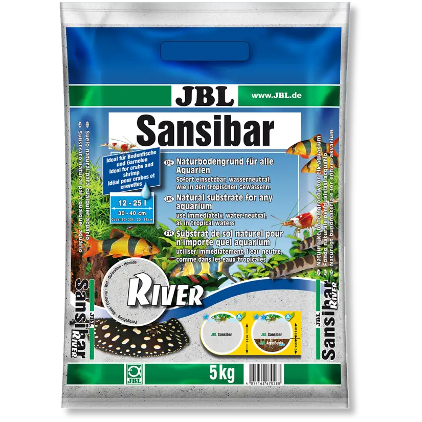 JBL - Sansibar RIVER 10kg - 0.8mm - Fine clear soil substrate, dotted with small black stones for aquariums