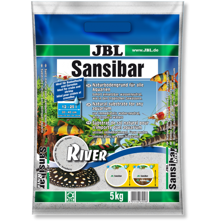 JBL - Sansibar RIVER 10kg - 0.8mm - Substrato di terreno fine e chiaro, punteggiato di piccole pietre nere per acquari