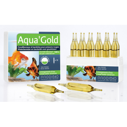 PRODIBIO - Aqua'Gold 12 ampoules - Conditionneur d'eau et bactéries pour Poissons Rouges
