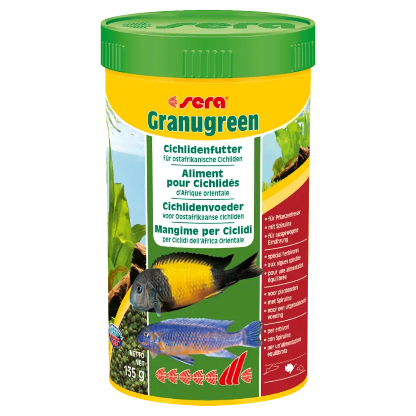 SERA - Granugreen 250ml - Aliment végétal pour les petits Cichlidés herbivores