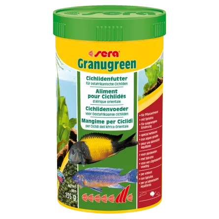 SERA - Granugreen 250ml - Aliment végétal pour les petits Cichlidés herbivores