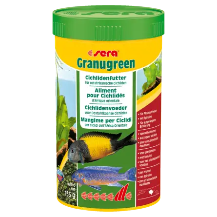 SERA - Granugreen 250ml - Aliment végétal pour les petits Cichlidés herbivores