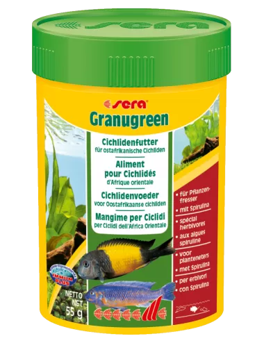 SERA - Granugreen 100ml - Aliment végétal pour les petits Cichlidés herbivores