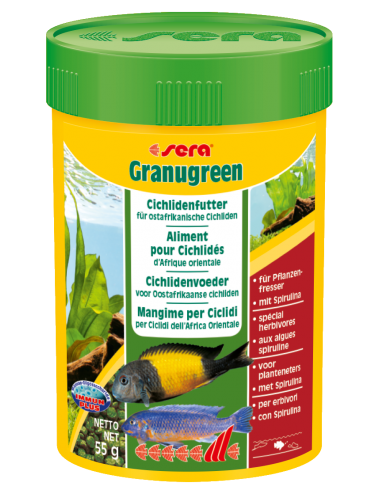 SERA - Granugreen 100ml - Alimento vegetal para pequenos ciclídeos herbívoros