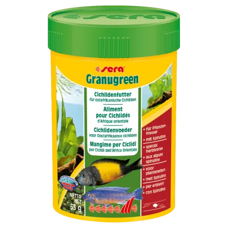 SERA - Granugreen 100ml - Aliment végétal pour les petits Cichlidés herbivores