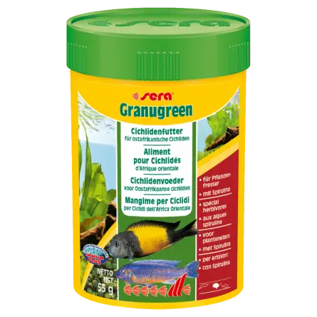 SERA - Granugreen 100ml - Aliment végétal pour les petits Cichlidés herbivores