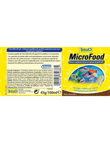TETRA - MicroFood - 100ml - Complete food for small fish