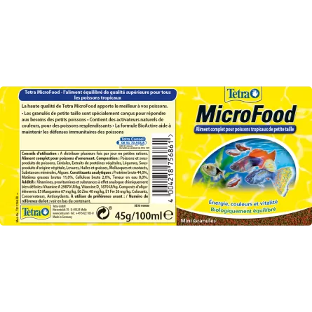 Tetra Micro Granulés Nourriture pour petit poisson