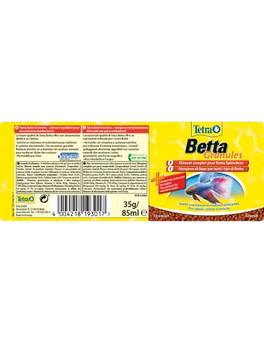 TETRA -  Betta Granules - 85ml - Aliment complet pour poissons combattants.