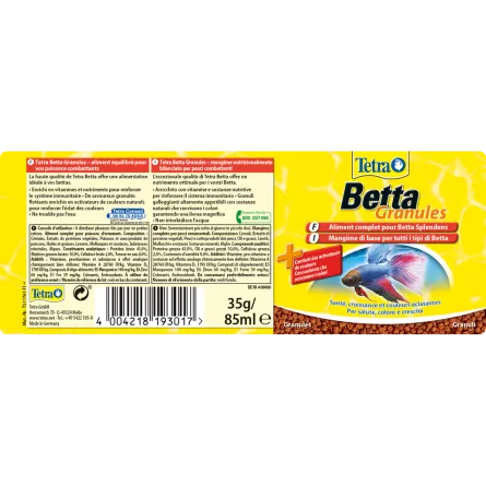 TETRA -  Betta Granules - 85ml - Aliment complet pour poissons combattants.