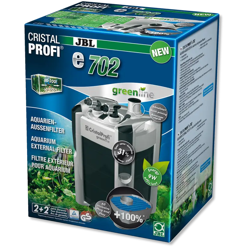 JBL - Filtre CristalProfi e702 greenline - Filtre extérieur pour aquariums de 60 à 200 litres