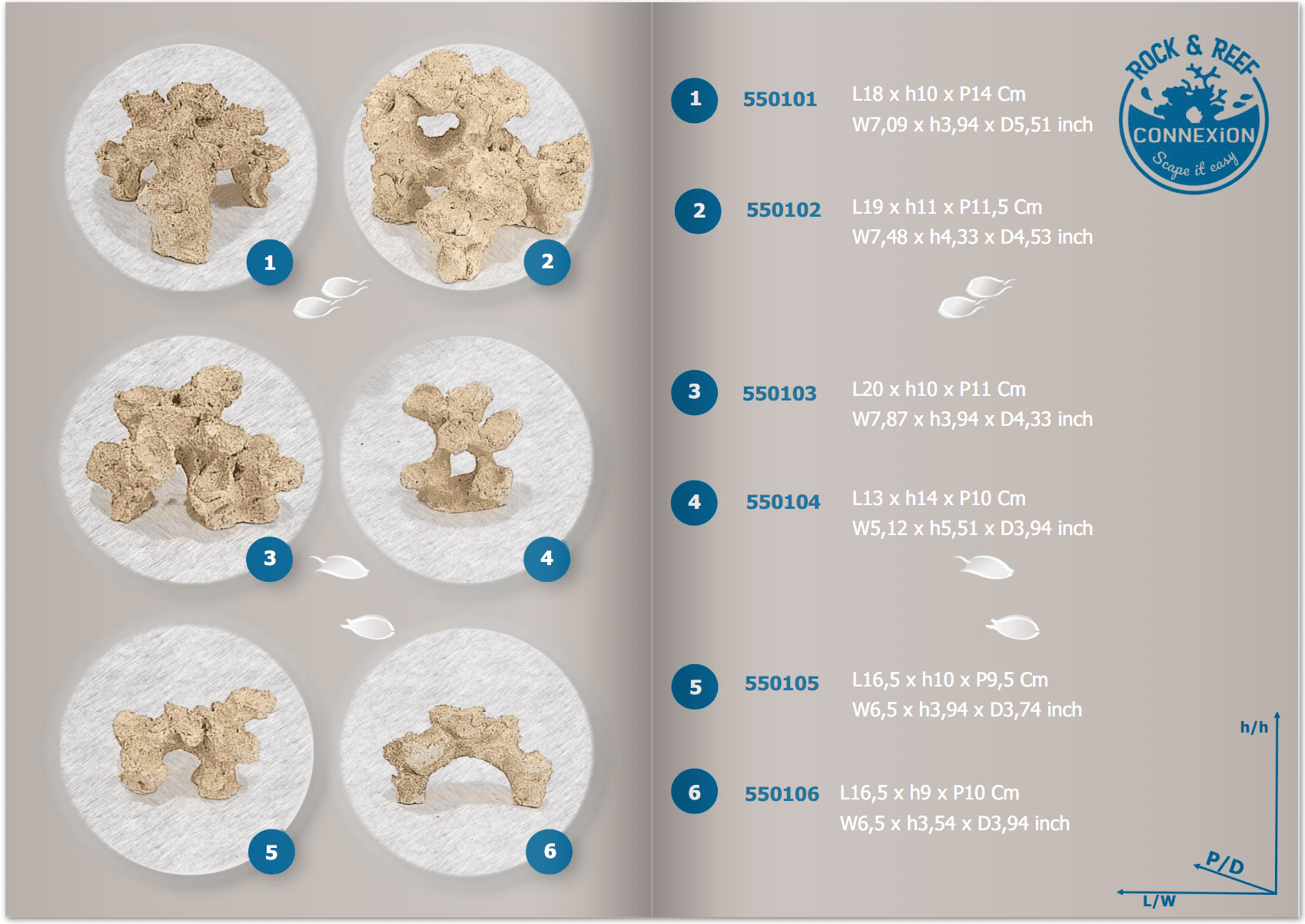 Dimensions of rocks from the Rock&Reef ConneXion range