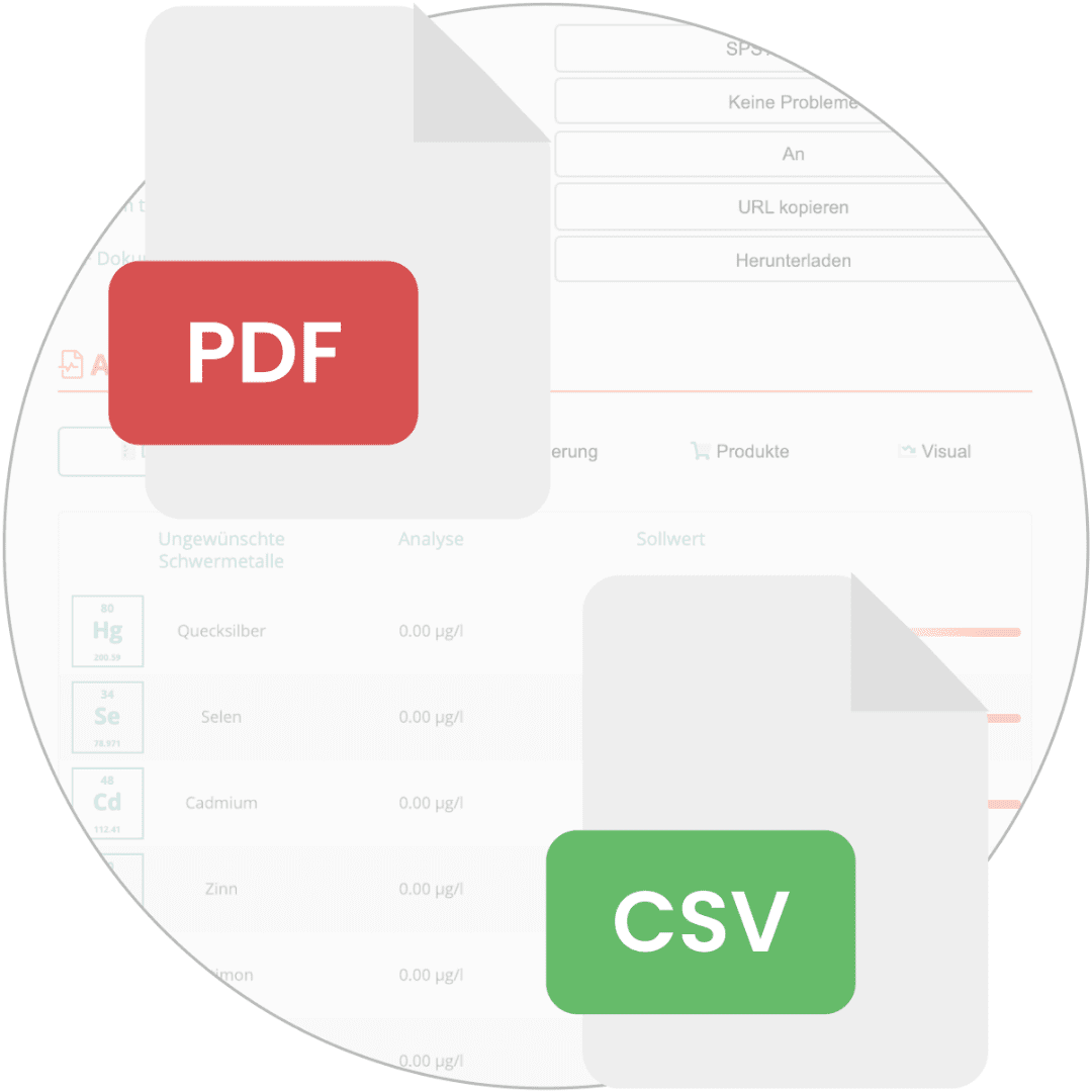 Ergebnisseite des Triton-Labors mit dem Vorschlag, je nach Ergebnis eine PDF- oder CSV-Datei herunterzuladen.